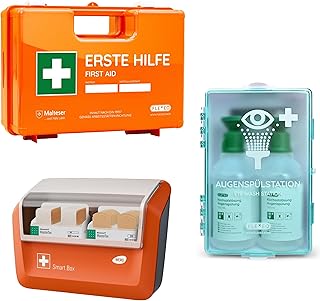 FLEXEO-Erste-Hilfe-Koffer-Set DIN 13157:2021 mit Wandhalterung, mit gefülltem WERO Pflasterspend…