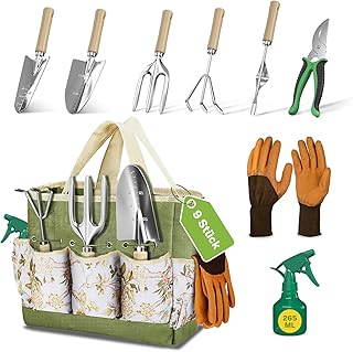 iDavosic.ly Gartengeräte-Set, 9-teilig – Gartengeräte aus Edelstahl mit großer praktischer Auf…
