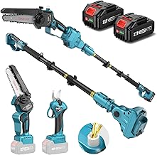 SEESII P6 Combo 6 Zoll Mini Kettensäge mit Teleskopstange & 33 mm Elektro Gartenschere, 4-in-1 G…