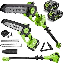 2-in-1 Akku Hochentaster | 8-Zoll Bürstenlose Mini-Kettensäge mit Teleskopstange | mit 2 x 3000…