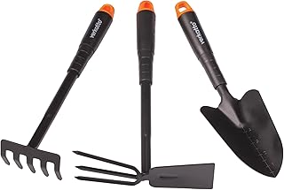3-TLG Gartengeräte Set für Gartenpflege aus Stahl – Gartenwerkzeug Set mit Blumenkelle Handrech…