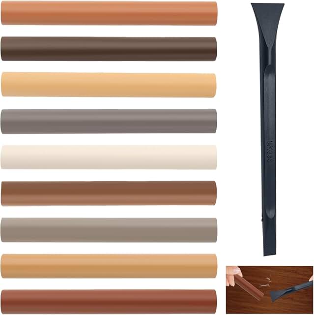 9 Stück Laminat Reparaturset, Möbelreparatur Wachsmalstifte, Holzwachs Füllstift, Holz Reparat…