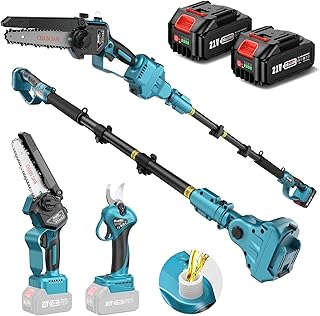SEESII P6 Combo 6 Zoll Mini Kettensäge mit Teleskopstange & 33 mm Elektro Gartenschere, 4-in-1 G…
