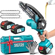 SEESII Mini Kettensäge mit Akku 8000mAh 6 Zoll, Akku Kettensäge mit Automatischer Öler und Ers…