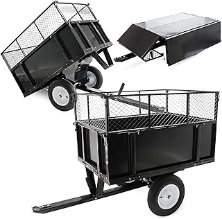 Wiltec Kippanhänger 166,5 x 77,5 x 106 cm 300 kg, Anhänger Kipper für Rasentraktor mit Gitter …