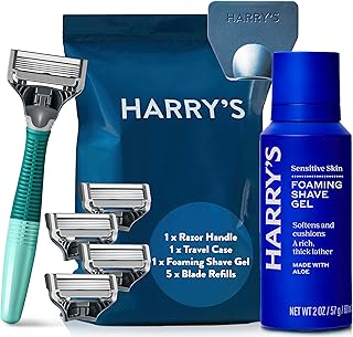 Harry’s Razierer-Set für Herren mit tropischem grünem Griff, 5 Ersatzklingen, Reiseetui und 60 …