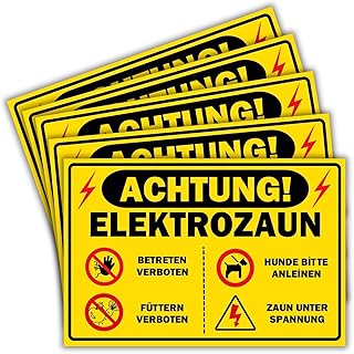 5 Stück-Vorsicht Elektrozaun Schild (20 x 14cm -3 mm Kunststoff) – Achtung Strom und Füttern ve…