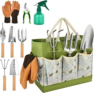 Gartenwerkzeug Set, 9 Stück Garten Hand Werkzeuge mit Aufbewahrungstasche, Stabil Rost-Sicht Gar…
