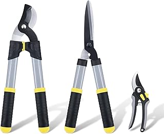 Colwelt Gartenscheren-Set, 3-teilig: Leichtes, kompaktes Gartenscheren-Set mit 42 cm langem Bypas…