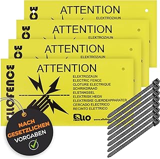 Warnschild Elektrozaun – 4er-Set „Vorsicht Elektrozaun“ international – Gesetzeskonformes War…