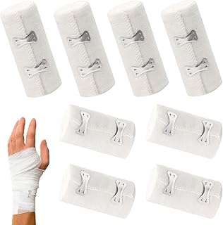 8 Stk Elastische Bandage,Weiße Kompressionsbinden mit Metallclips,Elastischer Verband (7.5cm/10c…