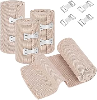 4 Stück Premium Elastische Bandage, Universal Binden mit Extra Metall Clips, Kompressionsbinde E…