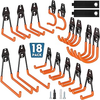 BONTEC 18 Stück Wandhaken Set, Stahl-Haken für Garage, Werkstatt, Fahrradhalterung, Gartengerä…