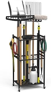 Gartenwerkzeug-Organizer,3-stufig Aufbewahrungsregal für Garage Gerätehalter Organizer Kohlenst…