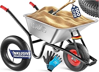 MASKO® Schubkarre Bauschubkarre Gartenschubkarre 100 Liter 250kg Luftreifen mit Stahlfelge + Ers…