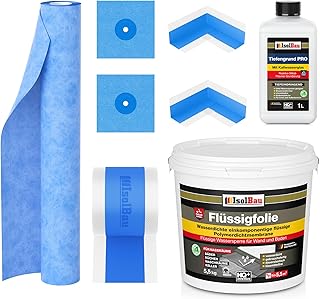 Isolbau Dicht-Set – Inkl. 1x Flüssigfolie (5,5 kg), 1x Tiefengrund PRO (1 L), 1x Dichtband (5 m)…