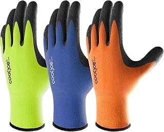 COOLJOB 3 Paar Arbeitshandschuhe Herren Damen, Gartenhandschuhe mit rutschfeste Crinkle Latex Bes…