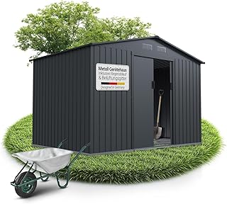 Juskys Geräteschuppen Metall XL – Gartenhaus & Gerätehaus mit Schiebetür, Fundamentrahmen & …
