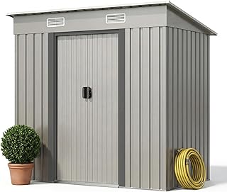 JUMMICO Metall Gerätehaus 3.63m³ Geräteschuppen 183x109x182cm, Gartenschuppen mit Fundament un…