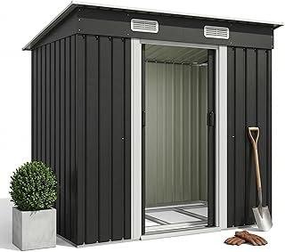 JUMMICO Metall Gerätehaus 3.63m³ Geräteschuppen 183x109x182cm, Gartenschuppen mit Fundament un…