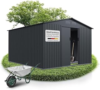 Juskys Geräteschuppen Metall XXL – Gartenhaus & Gerätehaus mit Schiebetür, Fundamentrahmen &…
