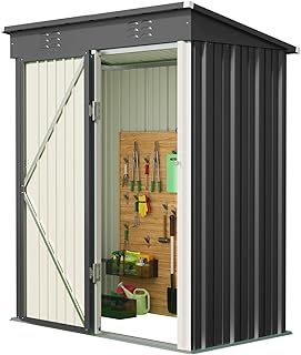Gerätehaus Metall 161×94×182 cm, Gartenschuppen mit Schrägdach, Wetterfest & Rostfrei, Garten…