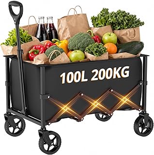 Faltbarer Wagen mit Rädern, zusammenklappbarer Wagen mit verstellbarem Griff, 100L und 550LB gro…