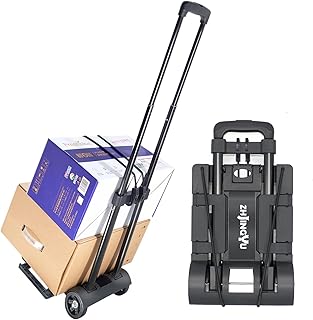 ZHJINGYU Sackkarre Klappbar, 35KG Transportkarre mit Teleskopstange, 2 Expanderseilen inklusive -…