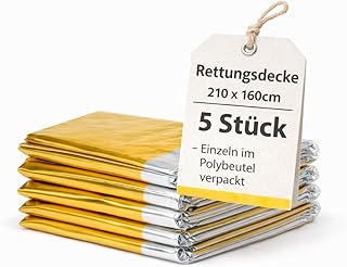 5 Stück Rettungsdecke Gold Silber – Notfalldecke, Thermodecke, Emergency Isolierdecke, Notfall…