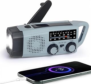 Notfall Radio, 2000mAh Akku Kurbelradio Solar Ladegerät Power Bank USB AM/FM-Radio mit SOS-Alarm…