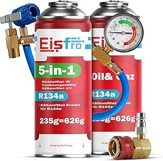 Klimaanlage Nachfüllset mit 1x R134a Ersatzgas und 1x 5in1 Kältemittel Dichtmittel Öl mit Fül…