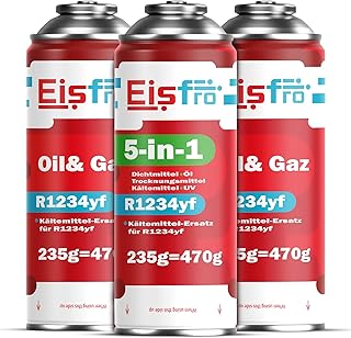R1234yf Klimaanlage Nachfüllset – 5in1 Kältemittel XL mit Öl, Dichtmittel, UV Farbstoff und …