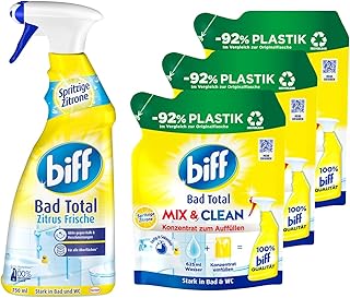 Bad Total Zitrus Frische Badreiniger (750ml), Bad Reiniger gegen Kalk & Schmutz + Biff Bad Total …
