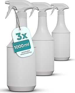 3x 1L Sprühflaschen mit Zerstäuber – Nachfüllbare Kunststoff-Sprühflasche für Reinigung, G…