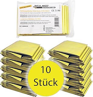 Tiga-Med Rettungsdecken 10 Stück – Gold/Silber Thermodecke 210 x 160 cm – Für Erste Hilfe, …