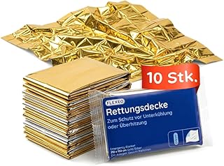 FLEXEO 10 × Rettungsdecke Gold/Silber, 210 × 160 cm | Rettungsfolie, Notfall, Erste-Hilfe-Decke…