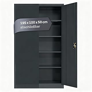 LagerZwei Mehrzweckschrank 195x100x50cm I Metallschrank, 4 Fachböden I Großer Aktenschrank, abs…