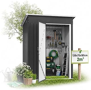 Metall Gerätehaus 138x75x162cm Geräteschuppen mit Pultdach abschließbarer Tür, Stark & Rostfr…