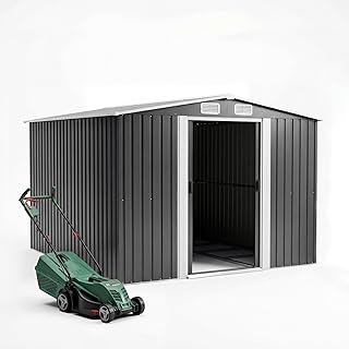 JUMMICO Metall Gerätehaus 13.2m³ Geräteschuppen 247x301x178cm, Gartenschuppen mit Fundament un…