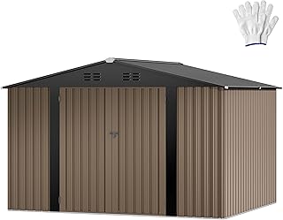 DWVO Metall Gerätehaus 10×8 Fuß (ca. 292x225x194 cm), wasserdichter Gartenschuppen mit abschlie…