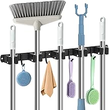 WISYOK Besenhalterung Wand 1pcs, 5 Halter 4 Haken Schwerlast Gerätehalter, Edelstahl Gartengerä…
