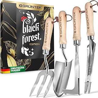 GRÜNTEK 4-TLG Gartenwerkzeug-Set, Premium Gartengeräte, besonders Stabiler Edelstahl, Rutschfes…