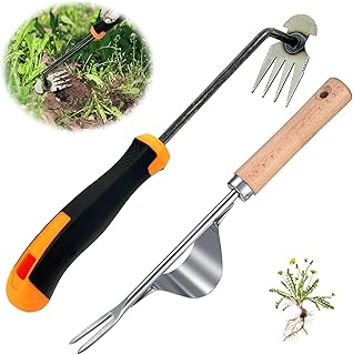 DONGZQAN Unkrautstecher Edelstahl, 2 Stück Gartenarbeit Hand Unkrautstecher Gartenwerkzeug Unkra…