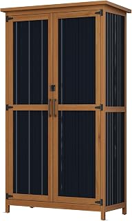 Aoxun Gartenschrank Outdoor, Geräteschuppen mit Stahldach, wetterfester Aufbewahrungsschrank mit…