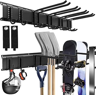 Sinoer 32″ Metall Wandregal mit 6 Haken für Gartenwerkzeuge, Besen, Mopps | Wandmontierter Metal…