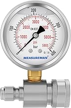 2,5″ Hochdruckreiniger Manometer Kit, 3/8 Zoll Schnellanschluss, 0-400Bar Glyzerin gefüllt, für…