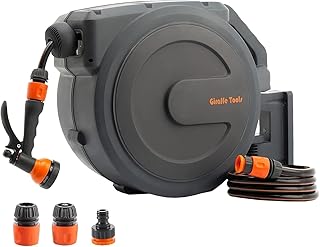 Giraffe Tools Automatikschlauchtrommel 30m+2m, Wandmontierte Gartenschlauch-Aufroller 180° Schwe…