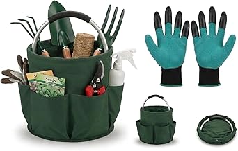 Gartentasche Faltbar 17L mit Handschuhen – Gartenwerkzeug Aufbewahrung mit 6 Außentaschen, Was…