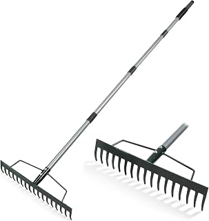 ORIENTOOLS Gartenrechen, schwere Ausführung, 44 cm Breite, 160 cm Stiellänge, 1,7 kg für Boden…