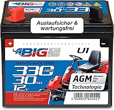 Big Rasentraktor Batterie 12V 30Ah 330A/EN [Pluspol Links] AGM-Technologie | U1-Standard mit 12 V…